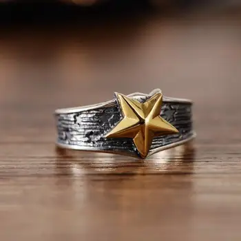 Originalaus dizaino Tailando sidabro penkių smailių žvaigždė ne inkrustacijos žiedas amatų žavesio retro moterų prekės papuošalai