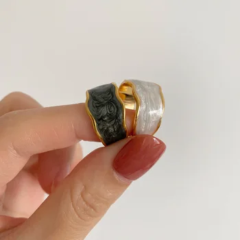 Prabanga Teka Emalio Glazūra Žiedai Moterims Mergina Aukso Korėja Asmenybės Nereguliarus Reguliuojamo Pločio Žiedas Bague Bižuterijos