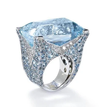 Princesė Didelis Mėlynas Akmuo Žiedai Moterims Vestuvių Austrian Crystal Žiedą, Prabangūs Papuošalai Bague Femme Anillos Mujer L5X874