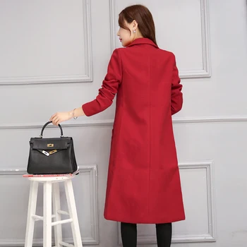 Raudona Parkas Ūdomis Kailis Oficialus Moterų Žiemos viršutinių drabužių siuvimas Ponios Rudenį Įpjovomis Apykaklė Kailis Office Lady Syle Atsitiktinis Paltai Moterims