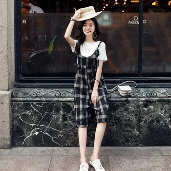 Rompers Moterų Pledas Prarasti Paprasta Aukšto Juosmens Retro Streetwear Moteriški Laisvalaikio Mados Chic Ulzzang Korėjos Stiliaus Minkštas, Elegantiškas Ins