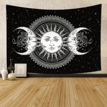 Sun Moon Gobelenas Meditacija Sienos Kabo Juoda ir Balta Kosminės Dangaus Hipių Bendrabučio Kambarių Boho Dekoro Iškylą Paplūdimio Kilimėlis