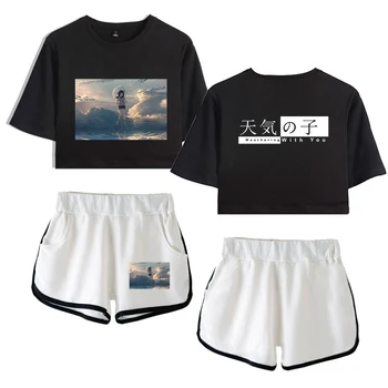Sūnus oro Moterų Vasaros Mados Harajuku Dviejų dalių rinkiniai vasaros streetwear bamba marškinėlius + šortai rinkinys