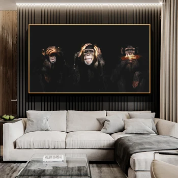 Tamsiai Protingas 3 Beždžionių Gorilos Nuotraukas Gyvūnų Plakatų Ir Grafikos Paveikslai Tapyba Sienos Meno Kambarį Apdaila