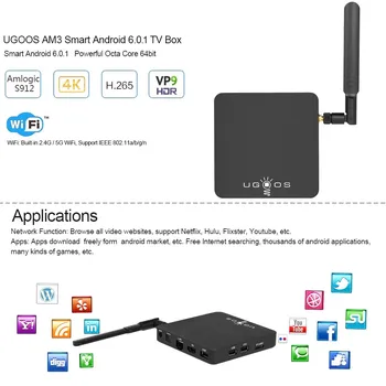 UGOOS AM3 Smart TV Box Amlogic S912 Octa Core Android 7.1 TV Box 2GB DDR3 16 GB ROM 4K Media Player Dual 2.4 G/5G WiFi 1000M LAN