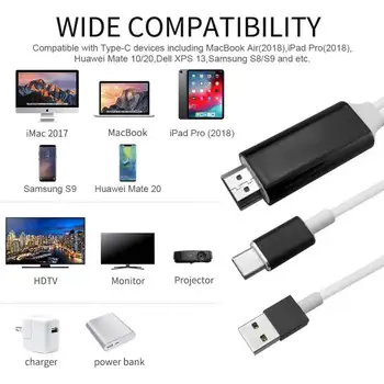 USB-C yra HDMI Kabelis, Kraunama Uosto MHL Adapteris Kabelio Paramos 4K Samsung Galaxy S8/S8+, MacBook Pro 2017 m./ 2016 m. LG G5