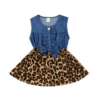 Vasarą Kūdikis Merginos Leopard Tutu Suknelė Bamblys Džinsinio Vestidos Sundress Vaikams Baby Girl Mazgas Drabužiai Princesė Vestuvių Suknelės, 1-5Y