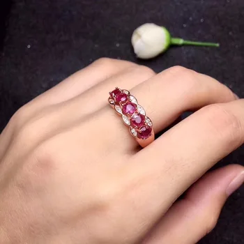 Vestuvių Žiedas Gamtos rubino žiedas Nemokamas pristatymas Natūralus ir realus ruby 925 sterlingas sidabro 4mm 5vnt Perlas