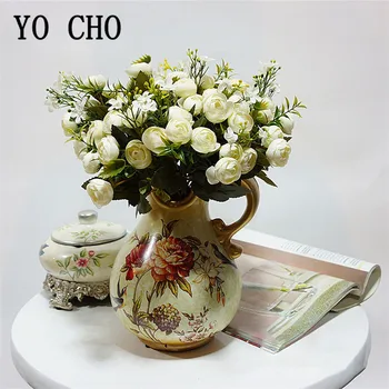 YO CHO 1 Puokštė 13 Vadovų Mini Dirbtinės Rožės Gėlių 