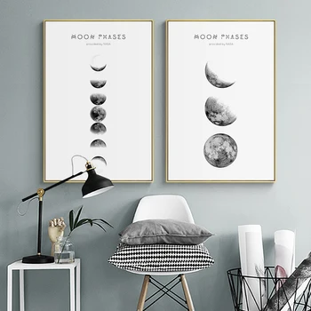 Šiaurės Mėnulio Fazės Minimalistinio Luna Drobės Tapybos Plakatai ir Spausdina Sienos Meno Cuadros Apdailos Nuotraukas Šiuolaikinio Namų Dekoro